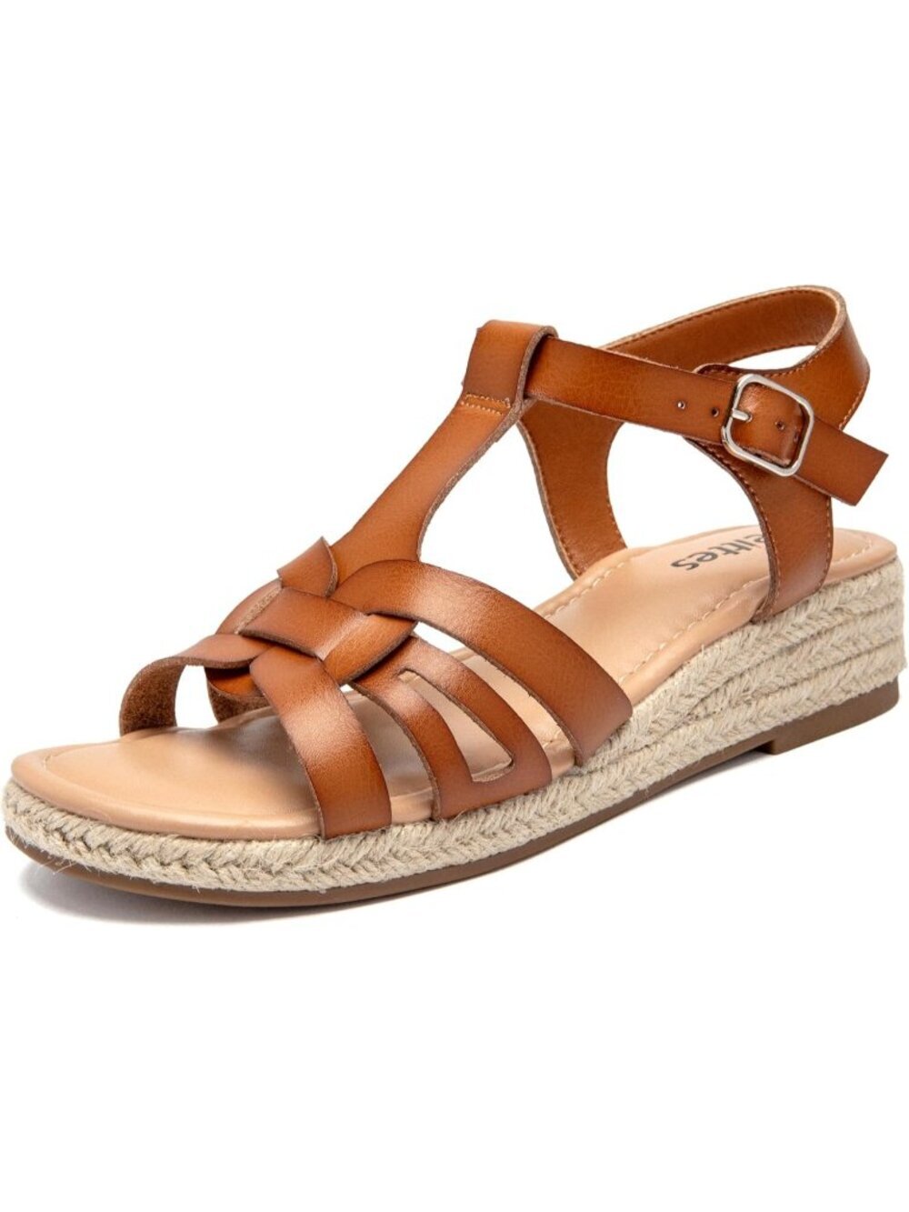 Women's Platform Wedge Heel Sandals Light Brown Open-Toe Ankle Strap with Buckle